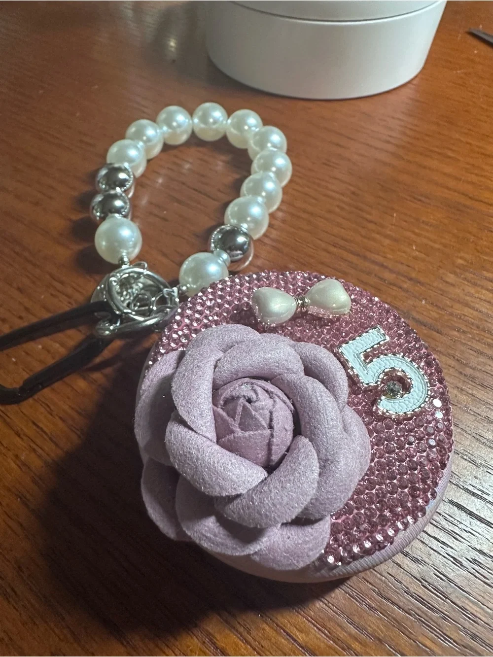 Pink Floral Pearl-Bead Key & Card Holder Charm